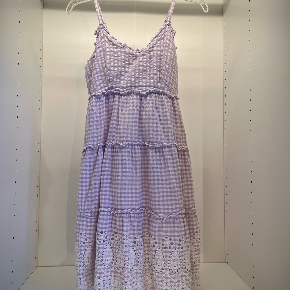 Lilac Gingham Dress with Lace Detail